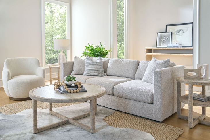 Azure Abaca and Travertine Round Side Table