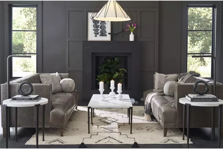 Waverly White and Soft Matte Black Round Marble Top End Table