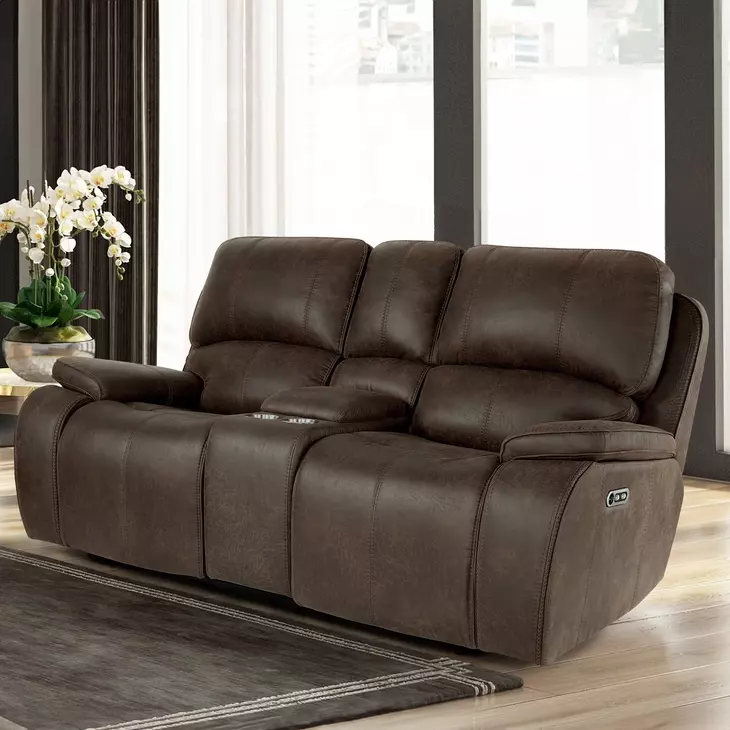 Brookings Brown Power Reclining 79" Console Loveseat Power Headrest And Footrest