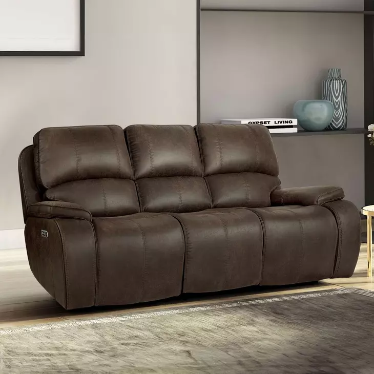 Brookings Brown Power Reclining 88" Sofa Power Headrest And Footrest