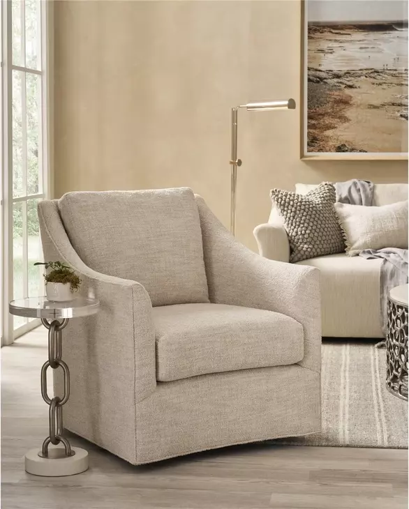 Mosaic Beige Performance Fabric Upholstered Swivel Accent Chair