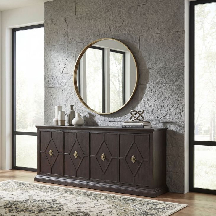 Harbor Drift Burnt Timber 4 Door Entertainment Credenza