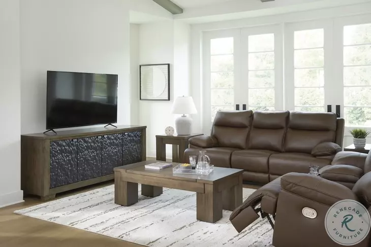 VonRyan Tobacco Power Reclining Sofa with Adjustable Headrest