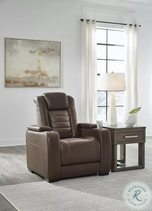 High Impact Tobacco Power Recliner with Adjustable Headrest