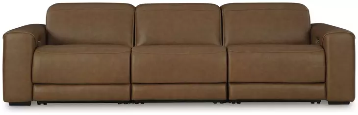 Rally-Up Caramel Leather 3 Piece Modular Power Reclining Sectional Sofa with USB Charging