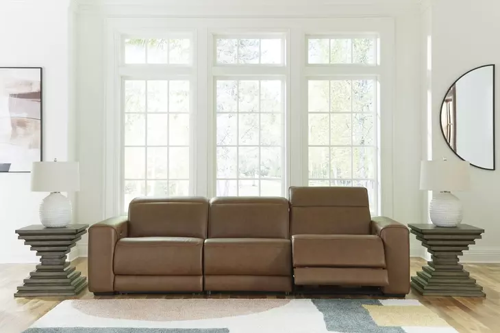 Rally-Up Caramel Leather 3 Piece Modular Power Reclining Sectional Sofa with USB Charging