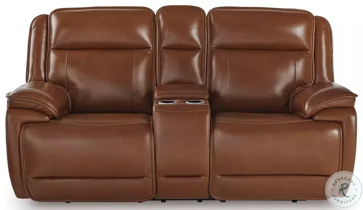 Healy Pier Chocolate Power Reclining Console Loveseat with Adjustable Headrest