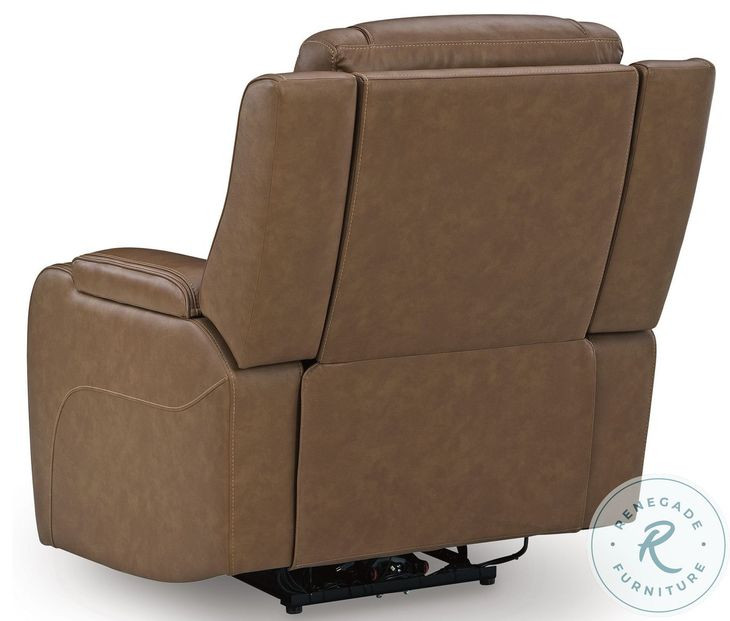 Dreamer Caramel Leather Power Reclining Living Room Set with Audio Seating