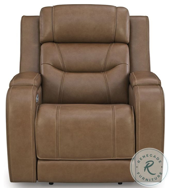 Dreamer Caramel Leather Power Recliner with Audio Seating