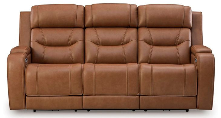 Dreamer Caramel Leather Power Reclining Sofa with Audio Seating