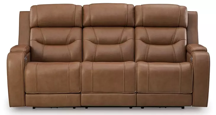 Dreamer Caramel Leather 87" Power Reclining Sofa with Audio Seating