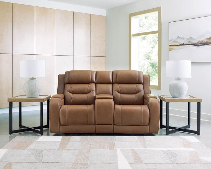 Dreamer Caramel Leather Power Reclining Loveseat with Audio Seating
