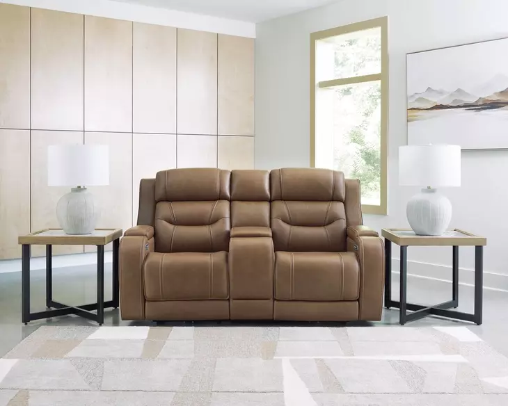 Dreamer Caramel Leather 77" Power Reclining Loveseat with Audio Seating