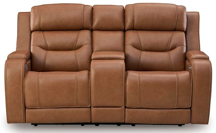 Dreamer Caramel Leather Power Reclining Loveseat with Audio Seating