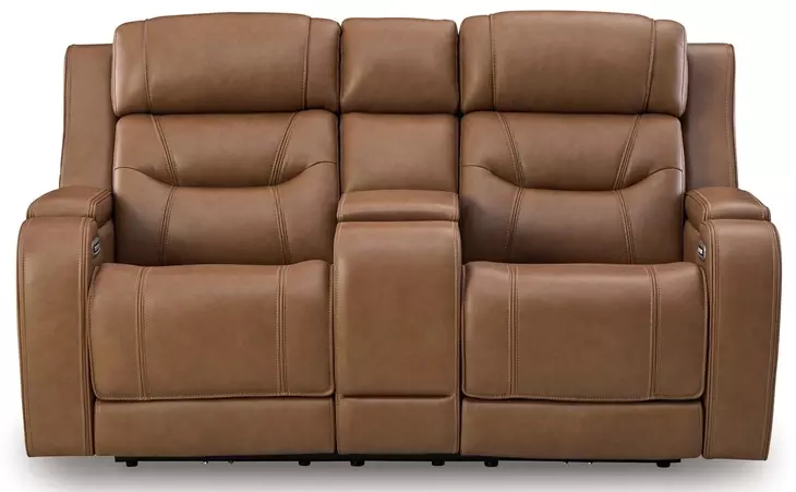 Dreamer Caramel Leather 77" Power Reclining Loveseat with Audio Seating