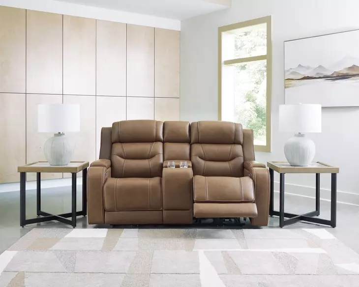 Guru Caramel Power Reclining Loveseat with Audio Seating From