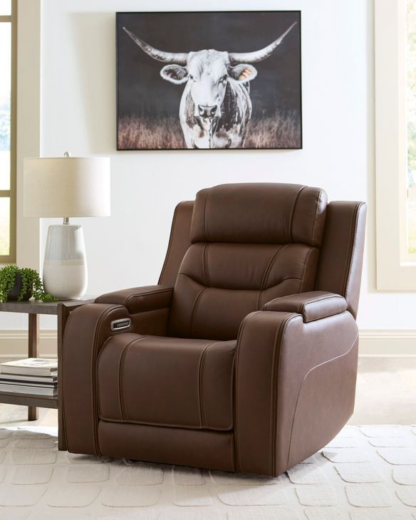 Dreamer Brown Leather Power Recliner with Audio Seating