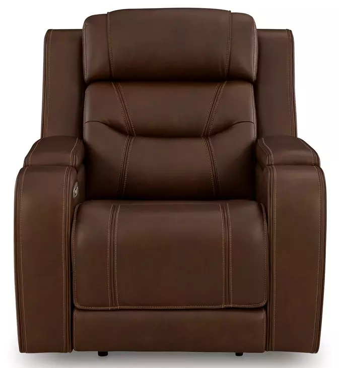 Dreamer Brown Leather Power Recliner with Audio Seating