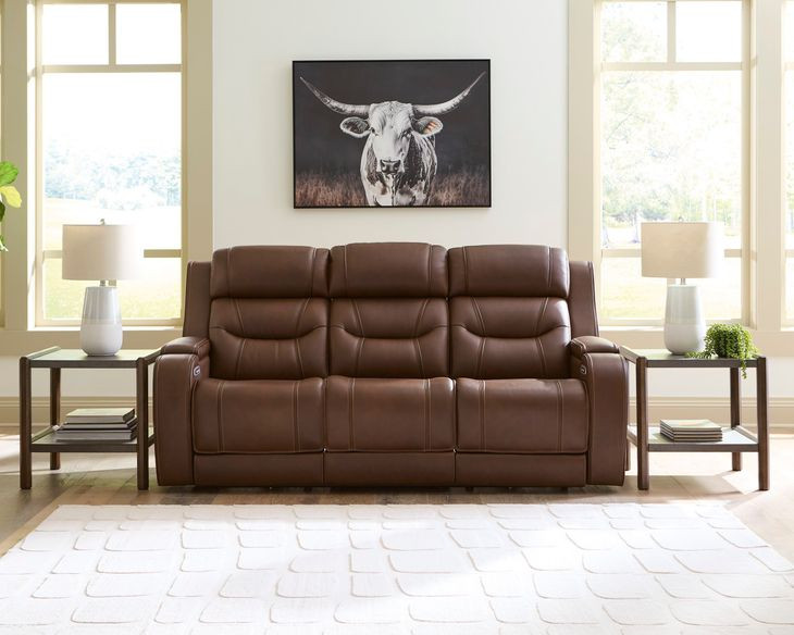 Dreamer Brown Leather Power Reclining Sofa with Audio Seating
