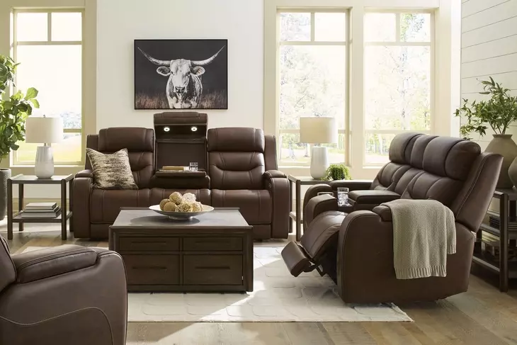 Dreamer Brown Leather Power Recliner with Audio Seating