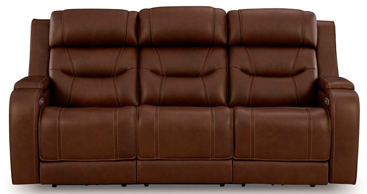 Dreamer Brown Leather Power Reclining Sofa with Audio Seating