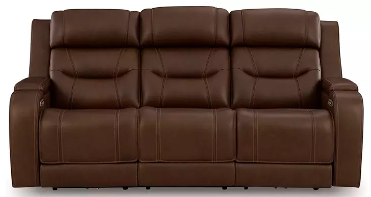 Dreamer Brown Leather 84" Power Reclining Sofa with Audio Seating