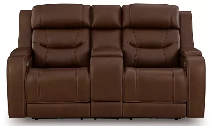 Dreamer Brown Leather 75" Power Reclining Loveseat with Audio Seating