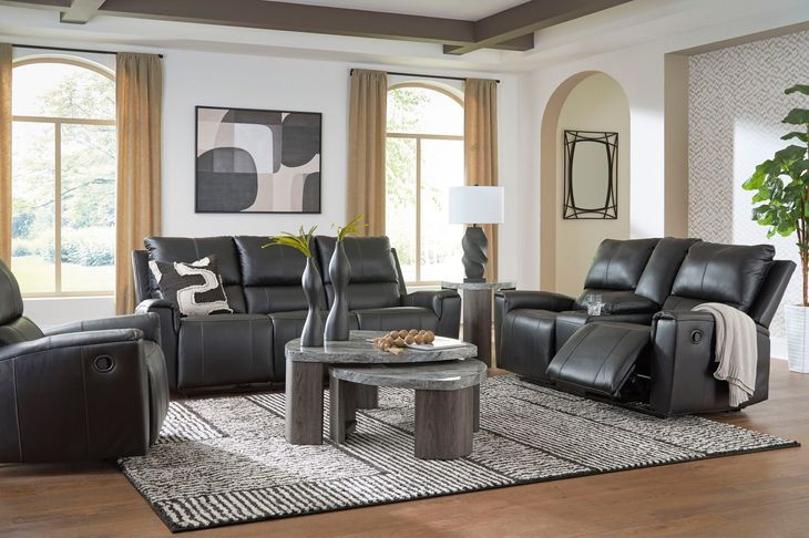 Glassmere Black Leather Reclining Living Room Set