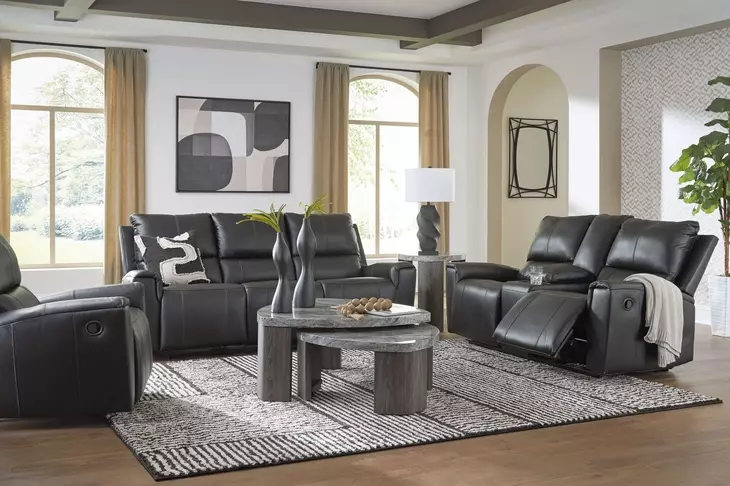 Danemere Black Leather Reclining Living Room Set
