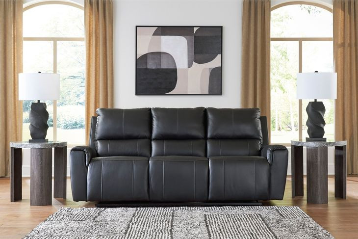 Glassmere Black Leather 84" Reclining Sofa