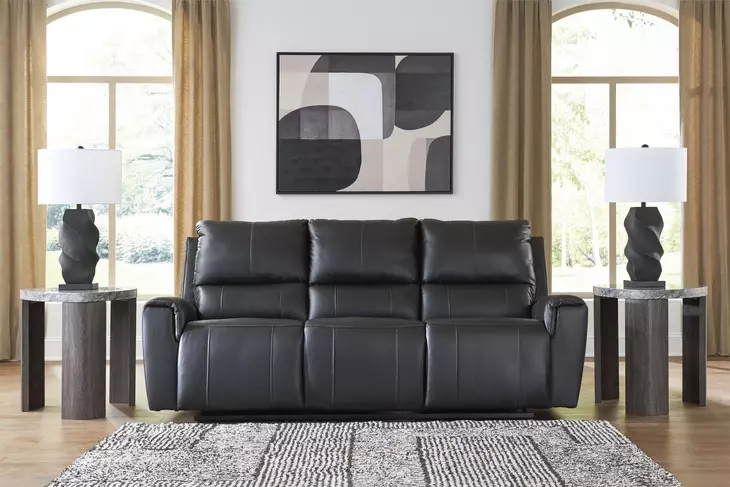 Danemere Black Leather 84" Reclining Sofa