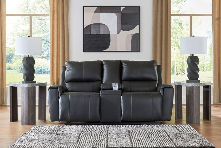 Glassmere Black Leather 74" Reclining Loveseat