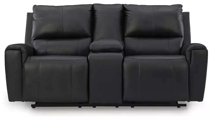 Danemere Black Leather 74" Reclining Loveseat