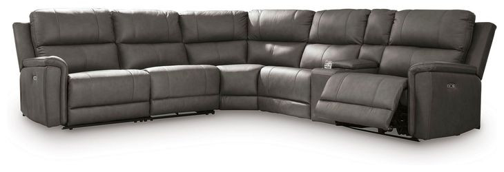 Burnley Anchor Leather 6 Piece Modular Power Reclining Sectional with Console and USB Charging