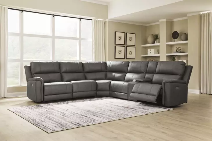 Beryton Anchor Leather 6 Piece Modular Power Reclining Sectional with USB Charging