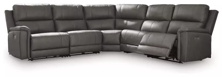 Beryton Anchor Leather 5 Piece Modular Power Reclining Sectional with USB Charging