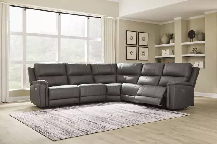 Beryton Anchor Leather 5 Piece Modular Power Reclining Sectional with USB Charging
