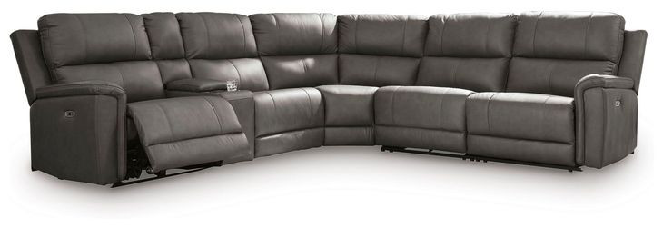 Burnley Anchor Leather 6 Piece Modular Power Reclining Sectional with Storage Console and USB Charging