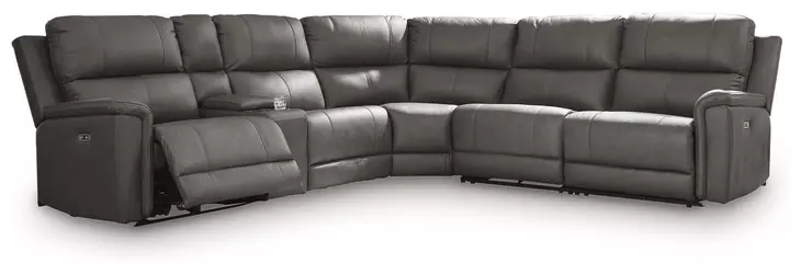 Beryton Anchor Leather 6 Piece Modular Power Reclining Sectional with Storage Console and USB Charging