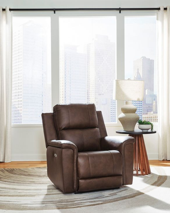 Beryton Espresso Leather Zero Gravity Power Recliner with USB Charging
