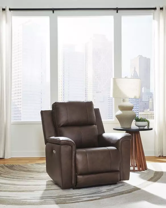 Beryton Espresso Leather Zero Gravity Power Recliner with USB Charging