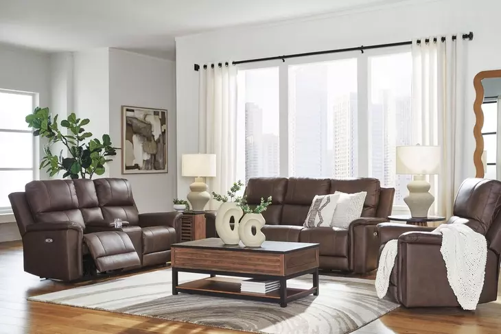 Beryton Espresso Leather Power Reclining Living Room Set