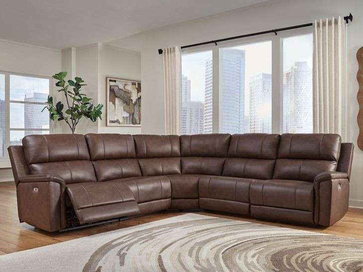 Burnley Espresso Leather 5 Piece Modular Power Reclining Sectional with USB Charging