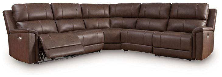 Burnley Espresso Leather 5 Piece Modular Power Reclining Sectional with USB Charging