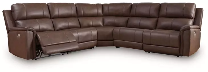 Beryton Espresso Leather 5 Piece Modular Power Reclining Sectional with USB Charging