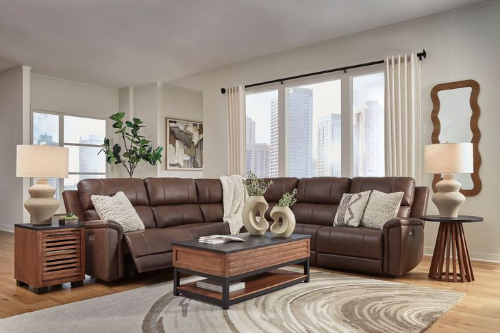 Burnley Espresso Leather 5 Piece Modular Power Reclining Sectional with USB Charging