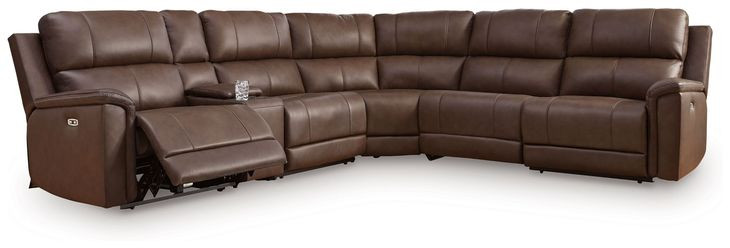 Burnley Espresso Leather 6 Piece Modular Power Reclining Sectional with Storage Console and USB Charging