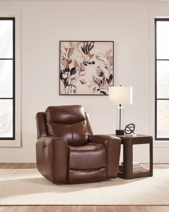 Mighty Moves Mahogany Leather Power Recliner with USB Charging