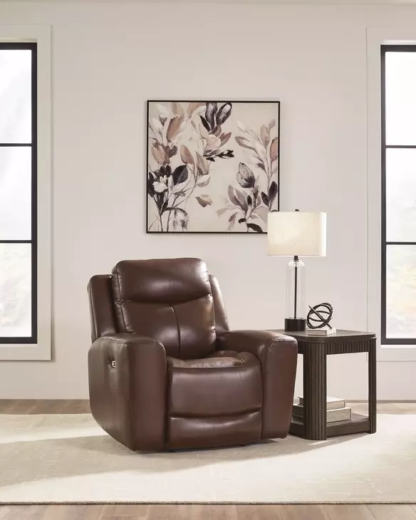Momentum Moves Mahogany Leather Power Recliner with USB Charging