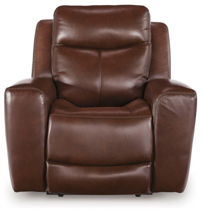 Mighty Moves Mahogany Leather Power Recliner with USB Charging